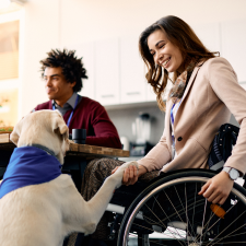 Visually impaired man using his mobile phone